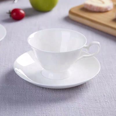 China Stocked hot sale cheap morden white fine bone china tea/coffee cup and saucer set for sale