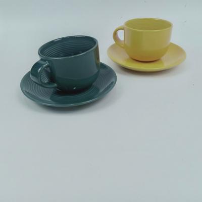 China Stocked Cheap Ceramic Coffee Cups And Saucers , Stoneware Personalized Tea Cups And Saucers for sale