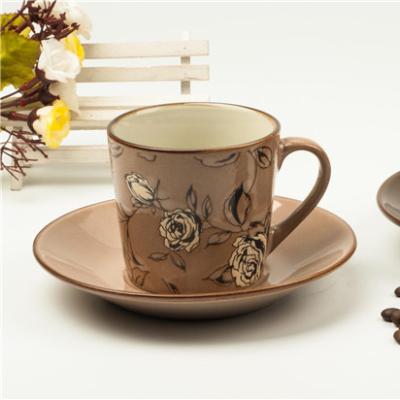 China Disposable Wholesale Custom Made Logo Stoneware Vintage Hotel Porcelain Tea Cup and Saucer Set for sale