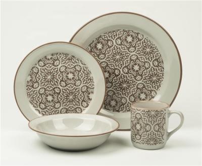 China Cheap Wholesale European Style Durable USA Pattern Glaze Stoneware 16 Pcs Dinner Set Classic Printed Cup Dish Bowl Cup And Saucer Cup And Saucer for sale