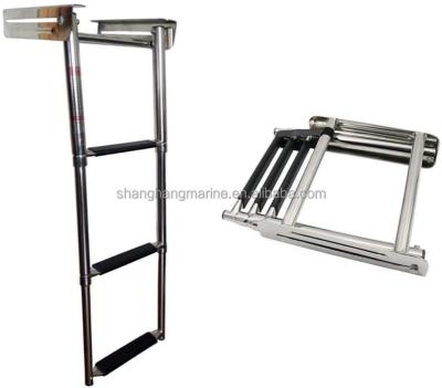 China Easy Install Telescopic Boarding Stainless Steel 3 Step Pontoon Boat High Quality  Marine Accessory Folding Ladder for sale