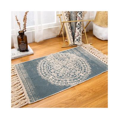 China Soft Good Quality Customized Cotton Soft Texture Exotic Style Cotton And Linen Rug For Household for sale