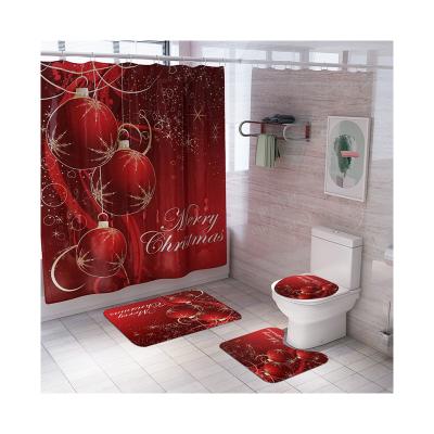 China Good Quality Customized Soft Texture 100%Polyester Christmas Ball Printing Anti-Slip Shower Curtain For Household for sale