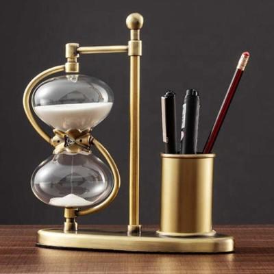 China Art Decor Promotion Gift Home Decorations Gift Craft Sand Timer with Pen Holder for sale