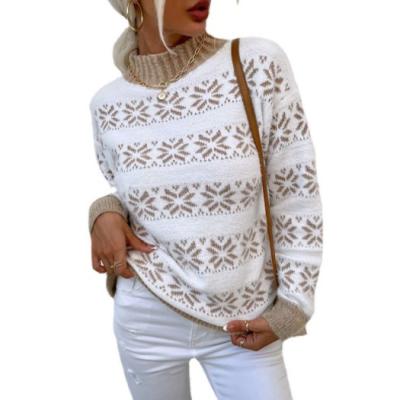 China Soft Neck Christmas Snowflake Women's Knitwear Turtle Half Top Sweater for sale