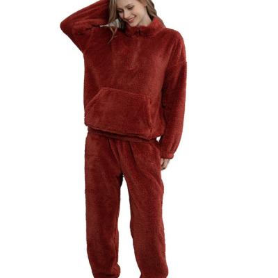 China Women's Loungewear Couples Solid Color Autumn And Winter Flannel Soft Women's Pajamas Sets for sale