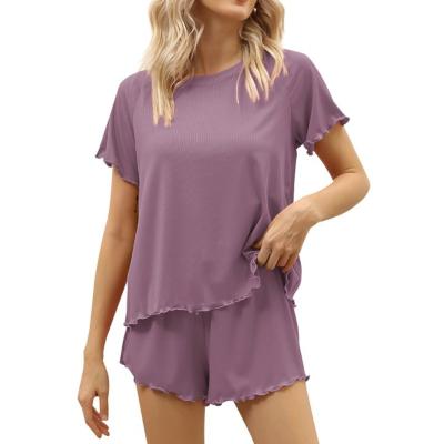 China Cute and slim ladies' breathable home set with solid color mine band round neck and wooden ears for sale