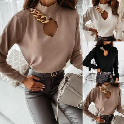 China Breathable Spring Chain Ladies Decorative Hollow-out Knit Bottom Sweater for sale