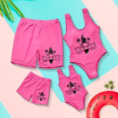 China Fashion One-Piece Parent-child Swimwear Beach One-Piece Swimsuit Breathable Custom Made Pink Swimwear Mother and Daughter Swimwear for sale