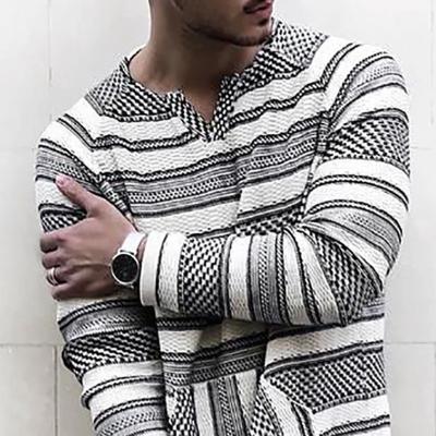 China Thoughtful Men's Casual T-shirt Collar Geometric Design Long Sleeve Fashion Comic T-Shirt for sale