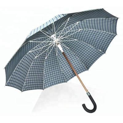 China Daily Use 25 Inch 12 Ribs Big Plaid Giant Automatic Straight Stick Paraguas Guarda-chuvas Aluminum Umbrella With Champagne Shaft for sale