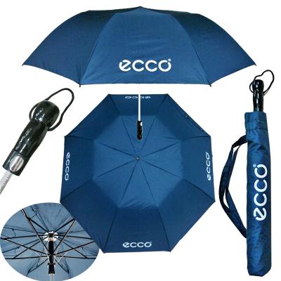 China Semi-automatic Folding Navy Blue Double Layer 2 Fold Umbrella for sale