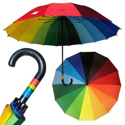 China Good quality 27inch 16k modern bend handle cheap durable golf rainbow umbrella for sale