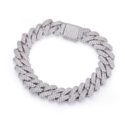 China Hiphop Jewelry 3EX D VVSI 14mm Moissanite Small Stone 7-26inches S925 Platinum Silver Plated Shanzuan Hiphop Wide Bracelet Cuban Chain for sale