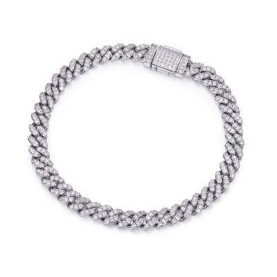 China Hiphop Shanzuan Hiphop Jewelry 3EX D VVS1 6mm Moissanite 7inches-26inches S925 Silver Platinum Plated Wide Cuban Bracelet for sale