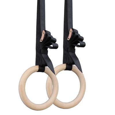 China Durable Custom Fitness Ring Sports Dip Ring Logo Adjustable Straps Wooden Durable Gymnastics Ring for sale