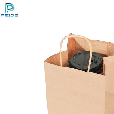 China Disposable Custom Brown Paper Bag Small Four Squares Food Bags With Milk Tea Takeout Packaging Strip for sale