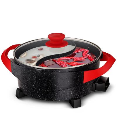 China Hotel Dezin Electric Shabu-shabu with Divider 5L Double Flavor Nonstick Pot with Multi-temperature Control Electric Heating Pot for sale