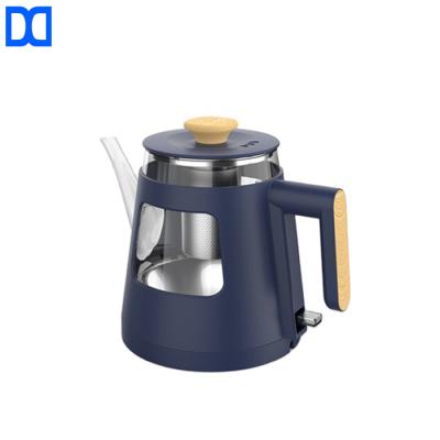 China Wholesale Goods 360 Degree Low Rotation Blue Borosilicate 1L Electric Glass Tea Kettle High With Tea Infuser for sale