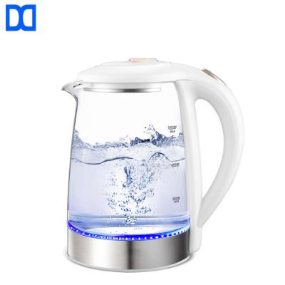 China New Arrivals 360 Degree Rotation Bottom Dry Boiling White LED Glass Electric Teapot 2L Blue Light Boiling Protection for sale