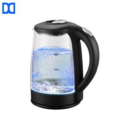 China 360 Degree High Rotation Hotel Use Low Borosilicate Glass Jug 2L Electric Kettle With Blue Led Light Boil for sale