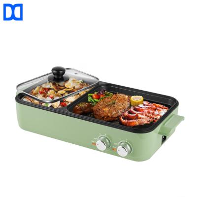 China Custom Logo Accepted Green Electric Hot Pot Shabu Shabu Hotel Electric Hot Pot With Grill for sale