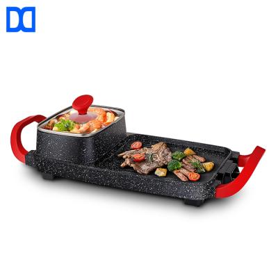 China 2021 New Hotel Item Non Stick Smokeless Coating Indoor Barbecue Electric Hot Pot Pan Grill for sale