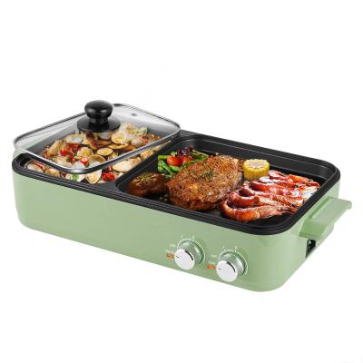 China Hotel Independent Dual Temperature Control 2 in 1 Indoor Nonstick Electric Hot Pot and BBQ Grill for sale