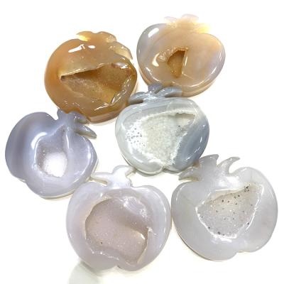 China Wholesale Natural High Quality Donghai Apple Agate Geode Carved Apple Geode Hand Craft Healing Apple Agate Geode For Healing for sale