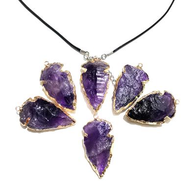 China Natural Original Quartz Stone Crystal Pendant Necklace China Raw Crystal Amethyst Plated Crystal Rim Silver Plated Power Tower for sale