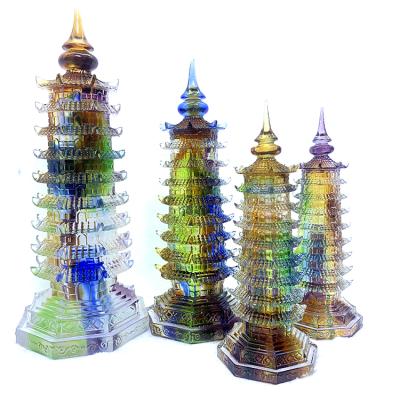 China Wholesale Donghai Crystal Tower Chinese Carving Tower Polished Clear Signature For Home Decoration for sale