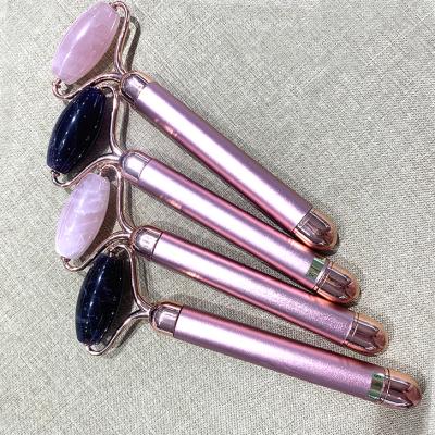 China Wholesale Donghai Beautiful Natural Crystal Massager Roller Healing Gemstone Roller With Pink Mental Handle For Body Care for sale