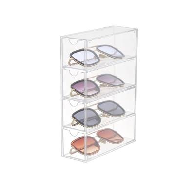 China Stackable desktop sunglasses stored in acrylic glass case layer the four presentation the box dust stationery drawer storage box for sale