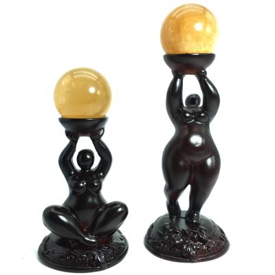 China Hot selling europe burlywood fengshui crystal sphere plump goddess of power Crystal Ball Stands for sale