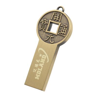 China Metal Chinese Style Pendrive 8GB Flash Drive Customized Copper Coin USB2.0 Usb Flash Drive With Lanyard for sale