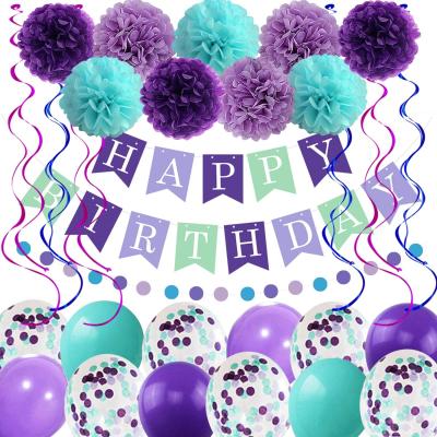 China Birthday Party Supply Mermaid Party Supplies Birthday Decorations Include Happy Birthday Banners Pom Poms Confetti Balloons for sale