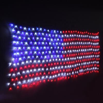 China Festival Decoration Sticks American Flag Lights With Super Bright 420 LED Waterproof Led USA Flag Net Light For The Yard, Garden Decorums for sale