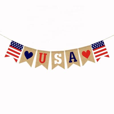 China 4th of July Banner USA Flag America Independence Day Garland Bunting Banner Hanging Sign for sale