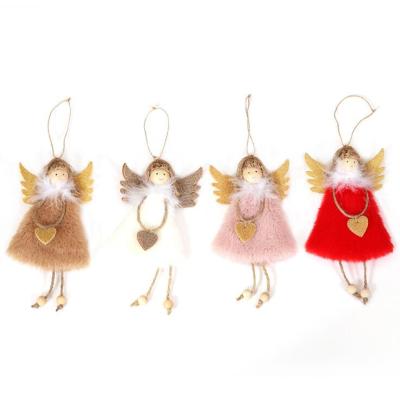 China Christamas Tree Ornament 17cm Christmas Tree Doll Cloth Hanging Hanging Angel with Gold Wing for Christmas Tree Decoration for sale