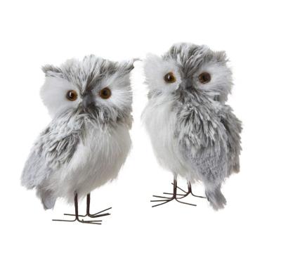 China Eco-Friendly Recycle 5-Inch Gray Owl Artificial Furry Owl For Christmas Tree Ornament Decorations for sale