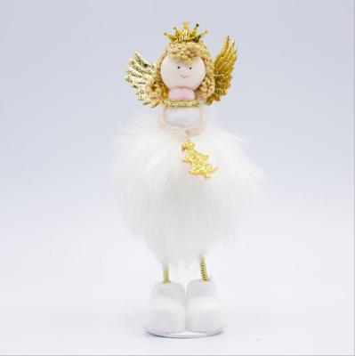 China Hanging Christamas Tree Ornament 15cm Fabric Stand Angel For Christmas Home/Table Decoration Mini Angel With Feather Wing for sale