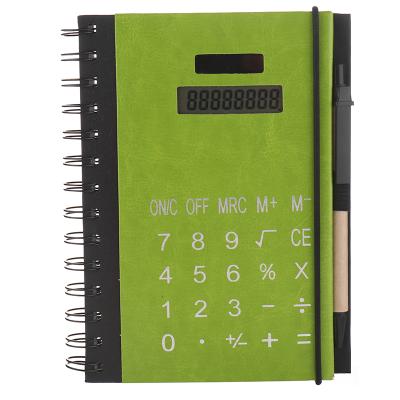 China General Purpose Calculator PU Notebook Calculator with Pen and Big Footprint Logo Position for sale