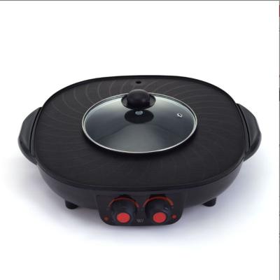 China Factory direct sales outdoor high quality 2 in 1 one pot shabu-shabu barbecue grill non-stick dual function pan for sale