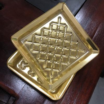 China plastic golden food tray cake box packaging plastic chocolate box for sale