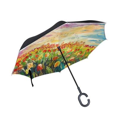 China Umbrellla Double Layer Windproof Reverse Folding Self Folding Stand Inverted Umbrella for sale