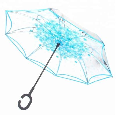 China Wholesale Transparent Reverse Umbrellla Poe Folding Inverted PVC Windproof Reverse Top Transparent Umbrella 2018 New Design for sale