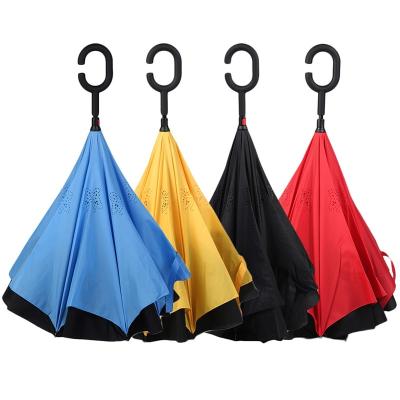 China Double Layer Folding Umbrellla Inverted Umbrella UV Protection Windproof Large Straight Reverse Umbrella Sunshade For Outdoor Car Rain Hands Free for sale