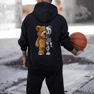 China Brand New High Quality MA111518 Men's Loose Hoodies Breathable Custom Two-Piece Bear Pattern Cartoon Solid Color Sets Sweat Suit for sale