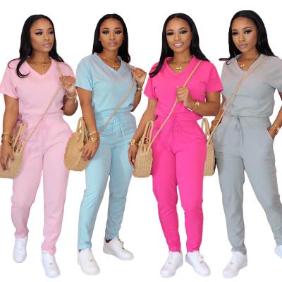 China Anti-Static Women Candy Color Sets Short Sleeve Top With Long Pants Set Plus Size S-XXXL Two Piece Sleepwear Sets Women's Clothing RS00400 for sale