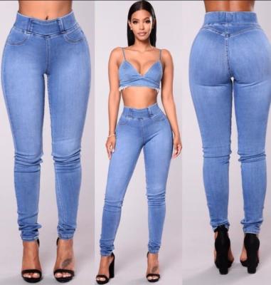 China Fashion Breathable Elastic Waist Stretch Women Jeans Denim Pants Slim Trousers for sale